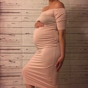 MATERNITY Blush pink off the shoulders dress